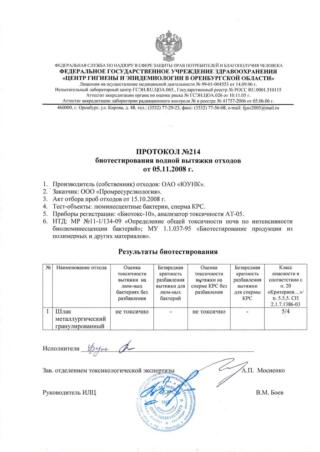 Протокол биотестирования для отходов 5 класса опасности