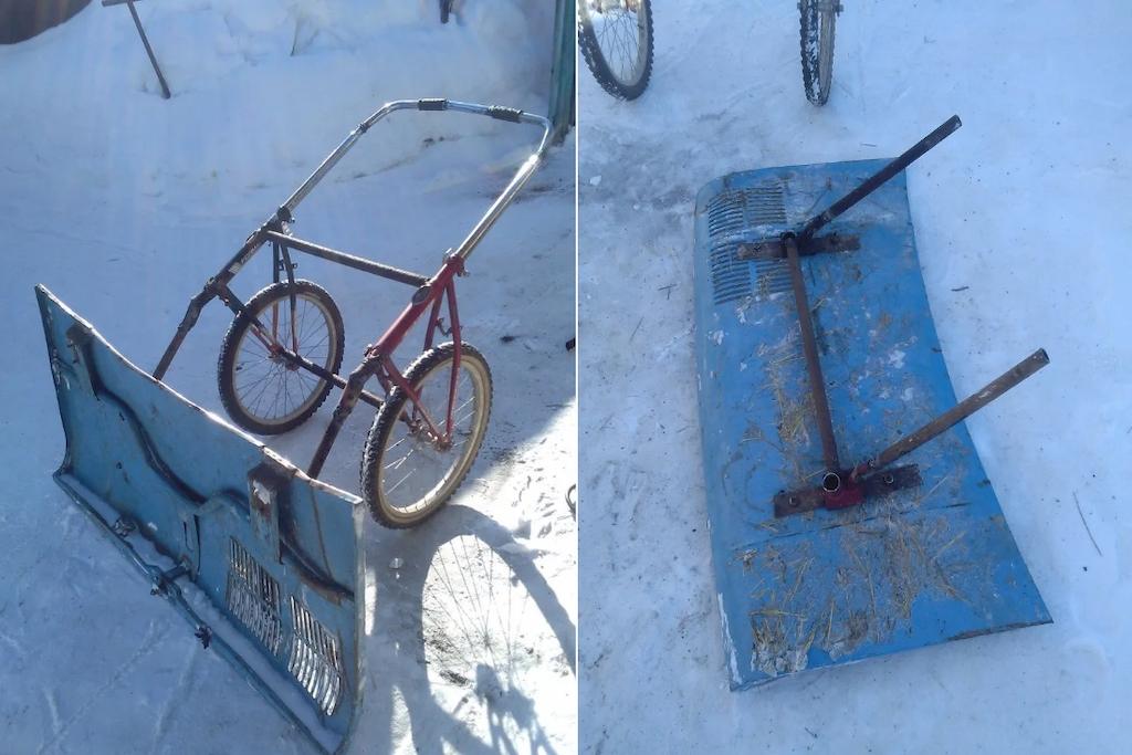 Скребок для чистки снега из старого велосипеда