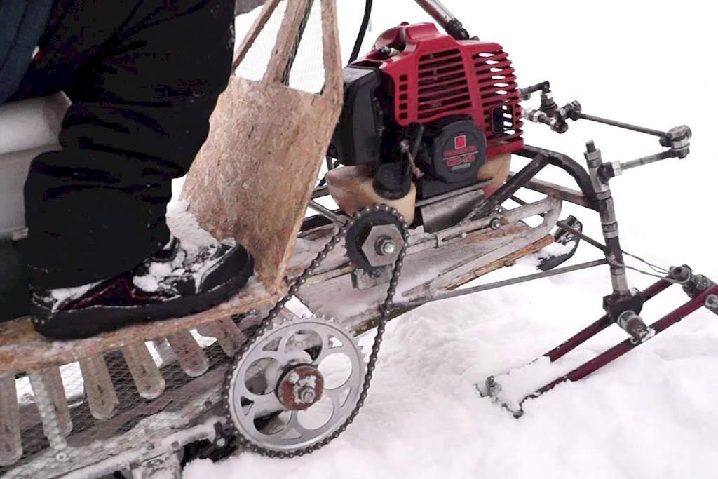 Снегокат с мотором от триммера своими руками 
